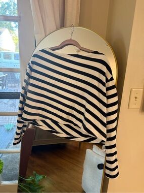 Anthropologie Maeve Black and White Striped Cropped Long-Sleeve Top